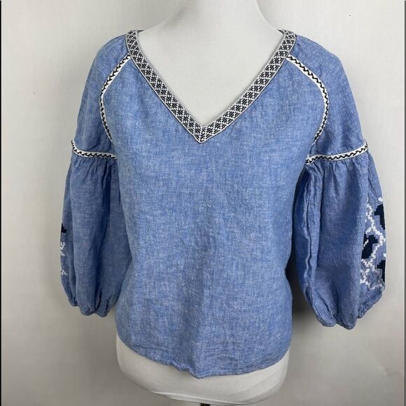 Zara Blue Embroidered Blouse sz XS - Picture 1 of 4